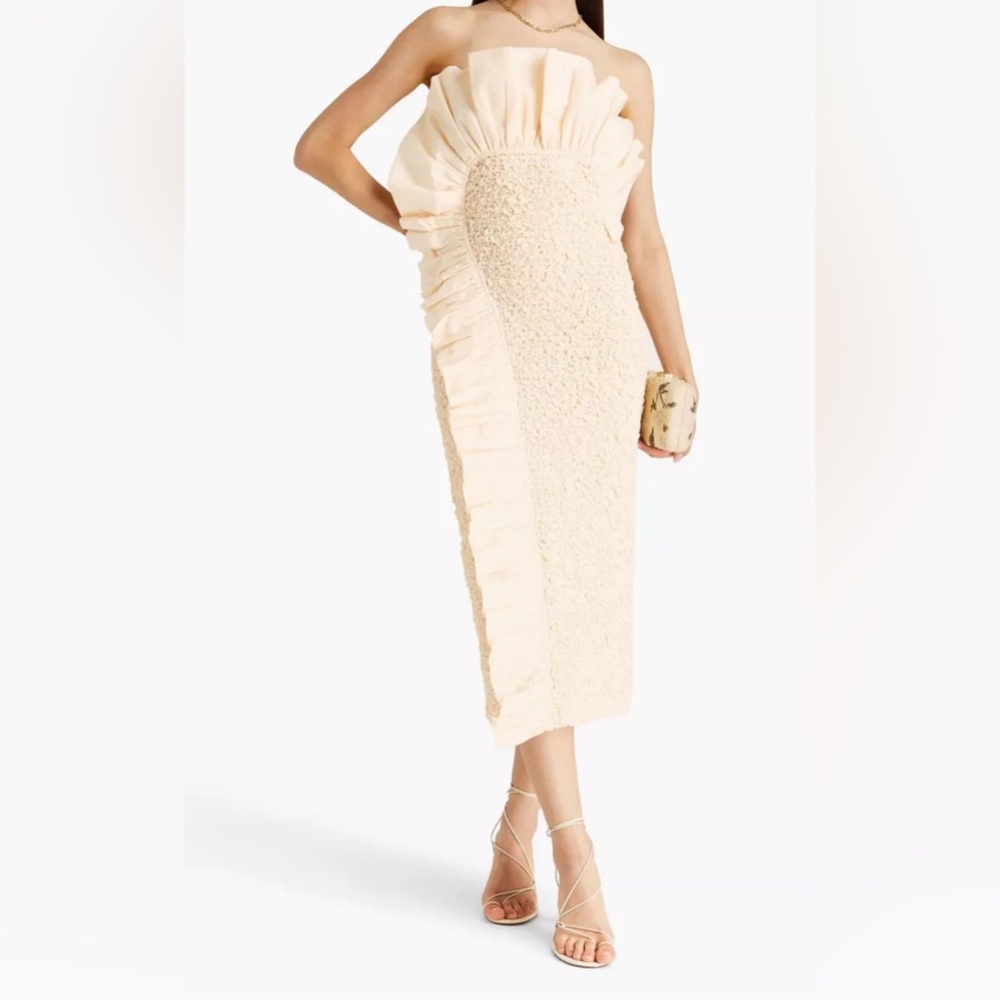 Mara Hoffman Popcorn Midi Strapless Kana Ruffle Dress Cotton-Twill Bridal